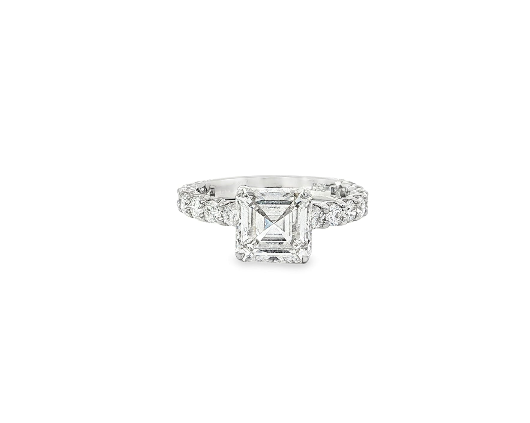 14k Emerald Cut Elevated Micropavé Diamond Band Engagement Ring 2.90ct - AVI THE JEWELER