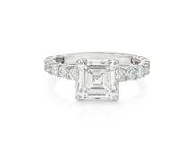 14k Emerald Cut Elevated Micropavé Diamond Band Engagement Ring 2.90ct