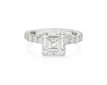 14k Emerald Cut Elevated Micropavé Diamond Band Engagement Ring 2.90ct