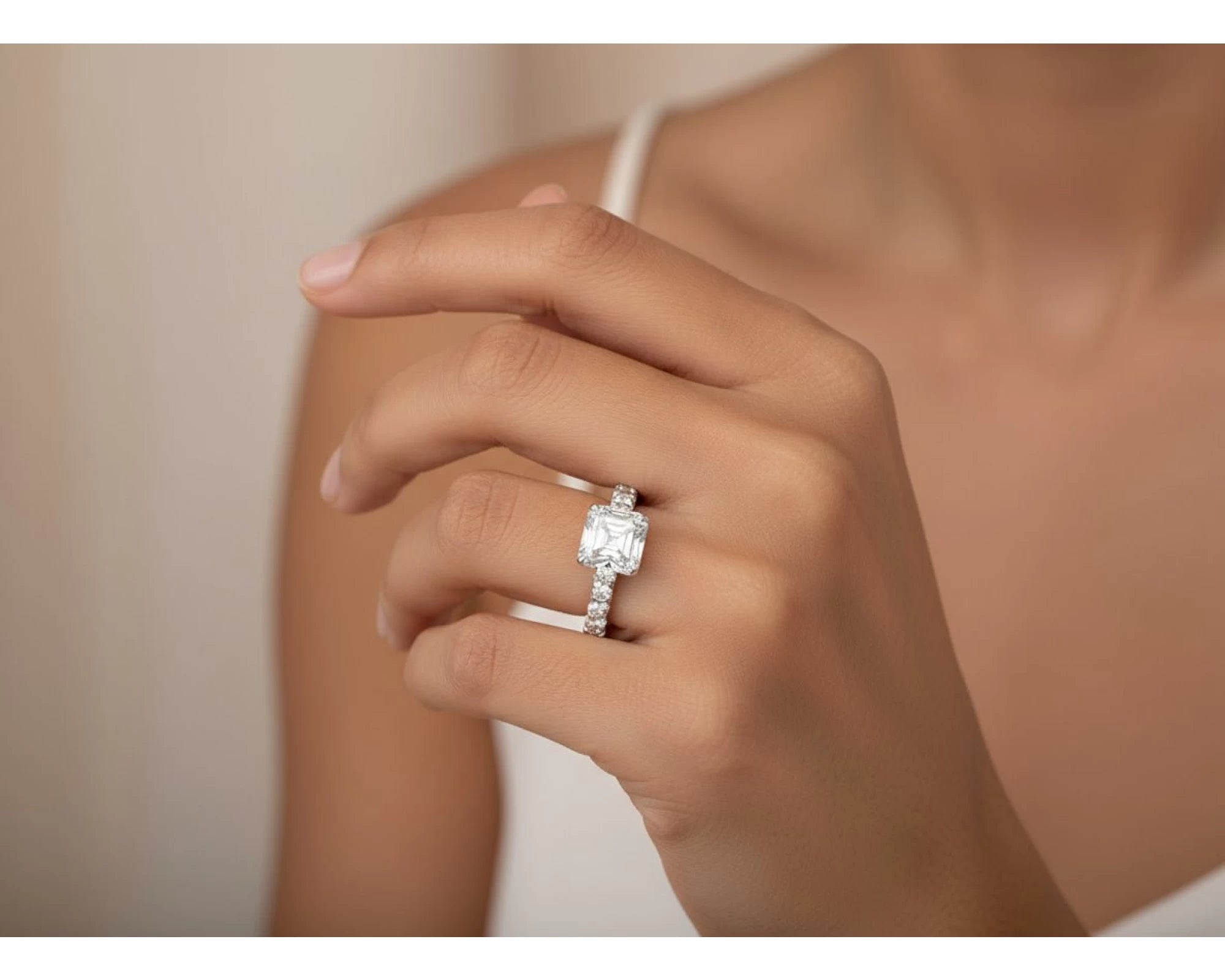 14k Emerald Cut Elevated Micropavé Diamond Band Engagement Ring 2.90ct – view 2