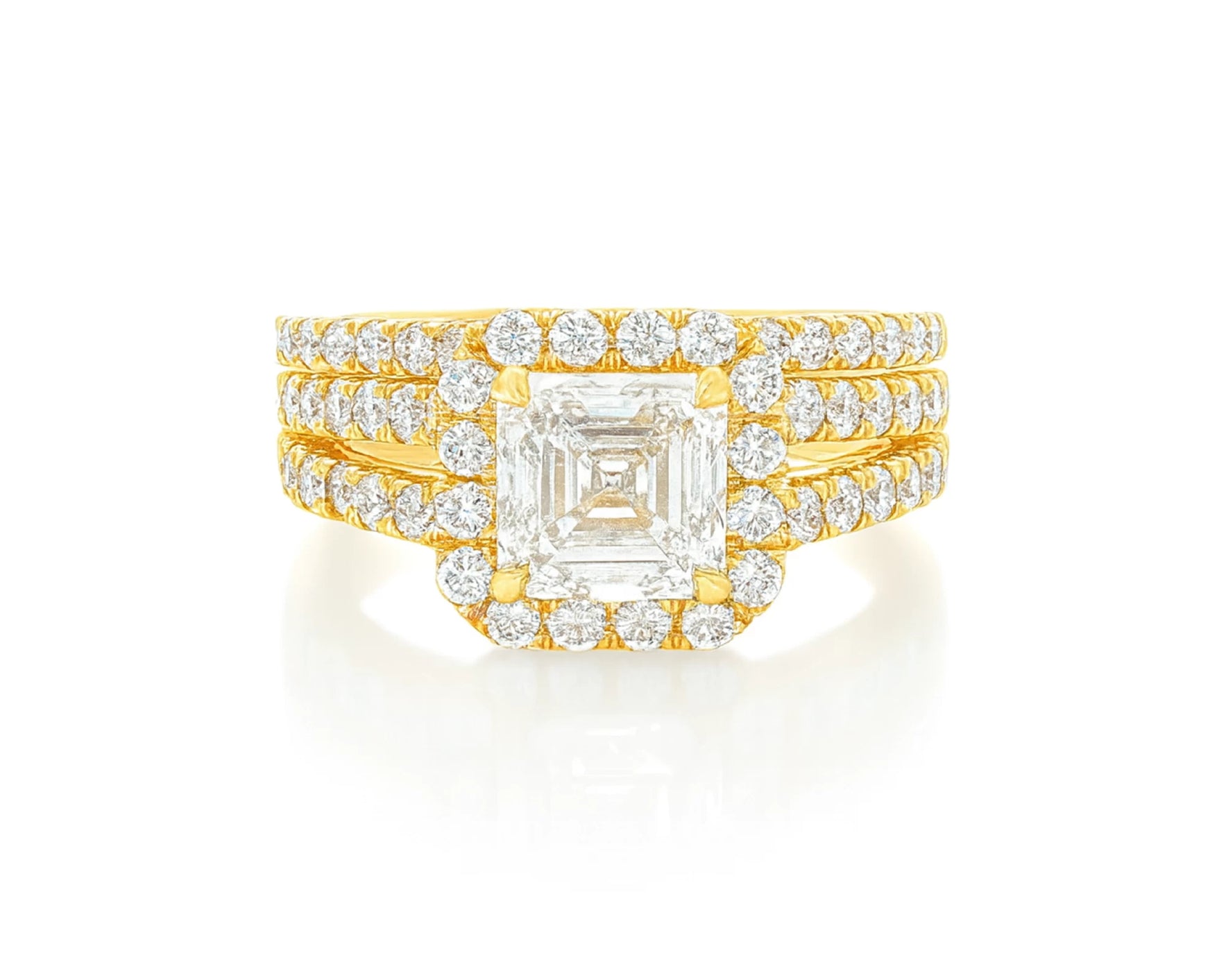 14k Emerald-Cut Halo Diamond Ring Set with Split Shank 2.75 CT – lifestyle 2143