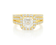 14k Emerald-Cut Halo Diamond Ring Set with Split Shank 2.75 CT