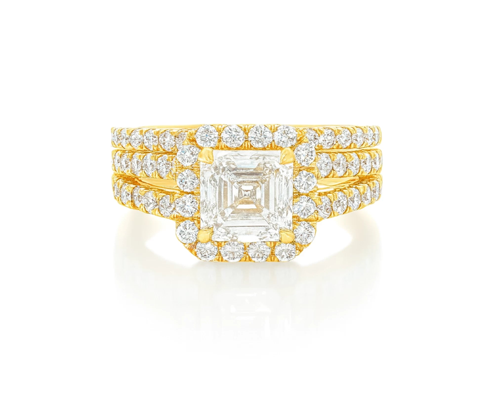 14k Emerald-Cut Halo Diamond Ring Set with Split Shank 2.75 CT – lifestyle 2143