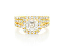 14k Emerald-Cut Halo Diamond Ring Set with Split Shank 2.75 CT