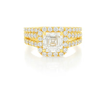 14k Emerald-Cut Halo Diamond Ring Set with Split Shank 2.75 CT