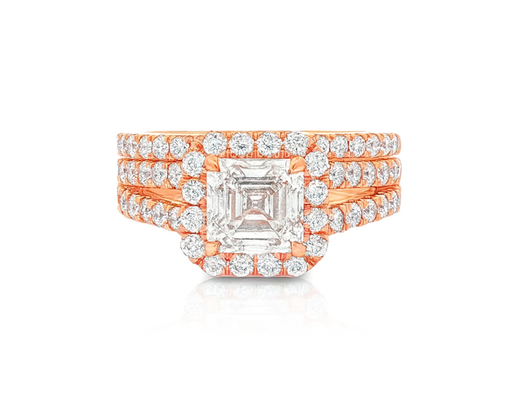 14k Emerald-Cut Halo Diamond Ring Set with Split Shank 2.75 CT – lifestyle 2145