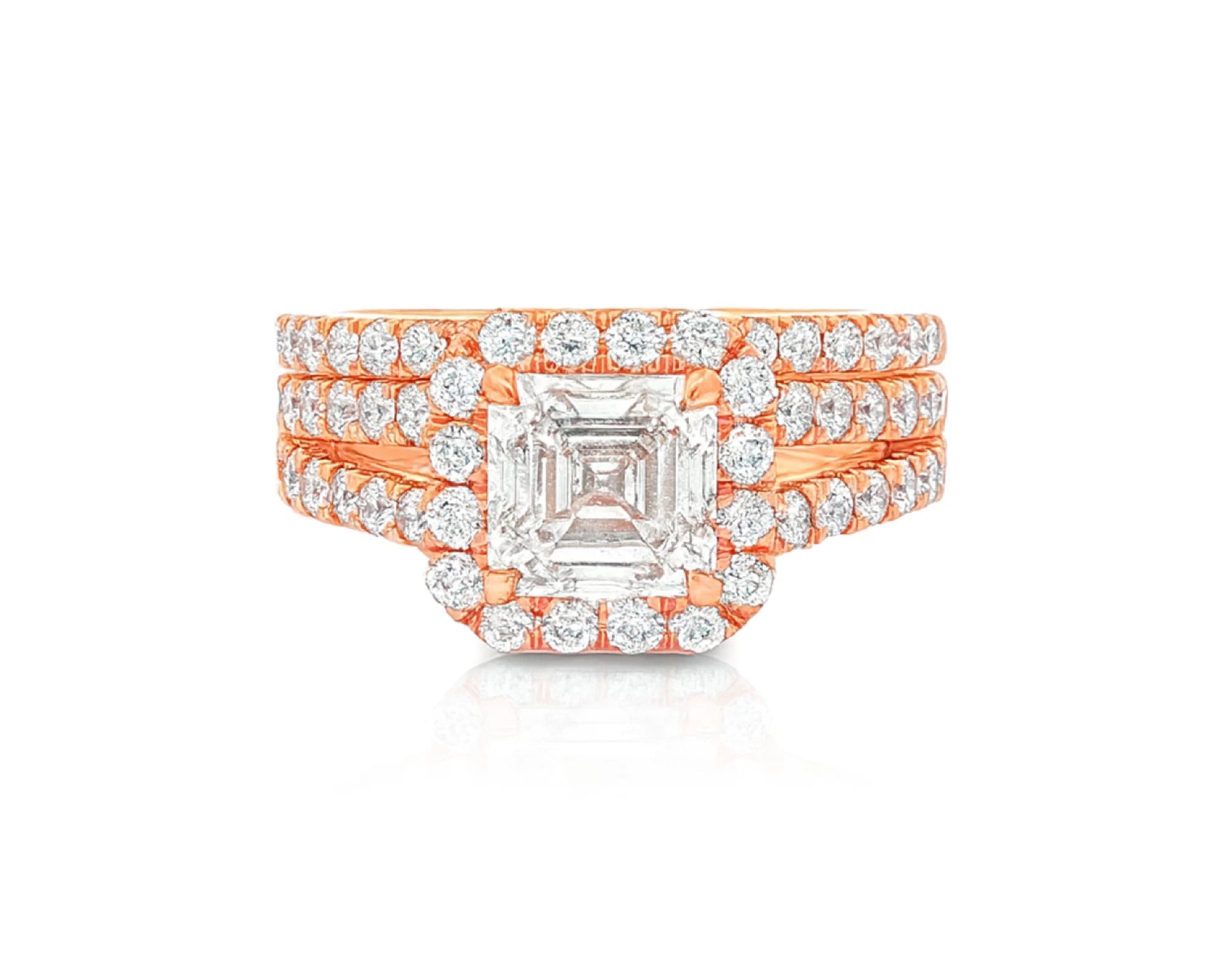 14k Emerald-Cut Halo Diamond Ring Set with Split Shank 2.75 CT – lifestyle 2145
