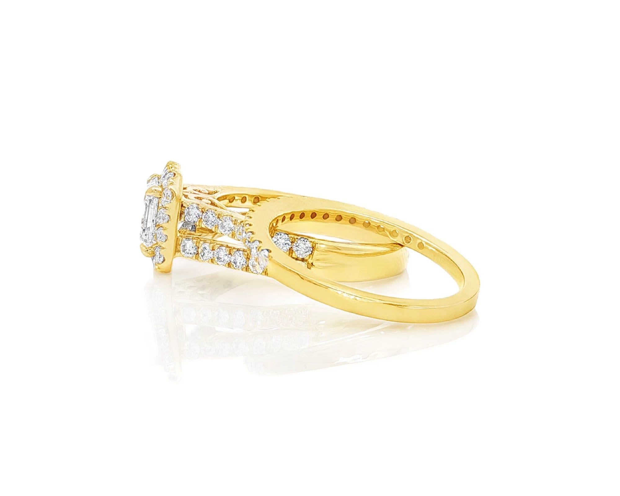 14k Emerald-Cut Halo Diamond Ring Set with Split Shank 2.75 CT – lifestyle 2147