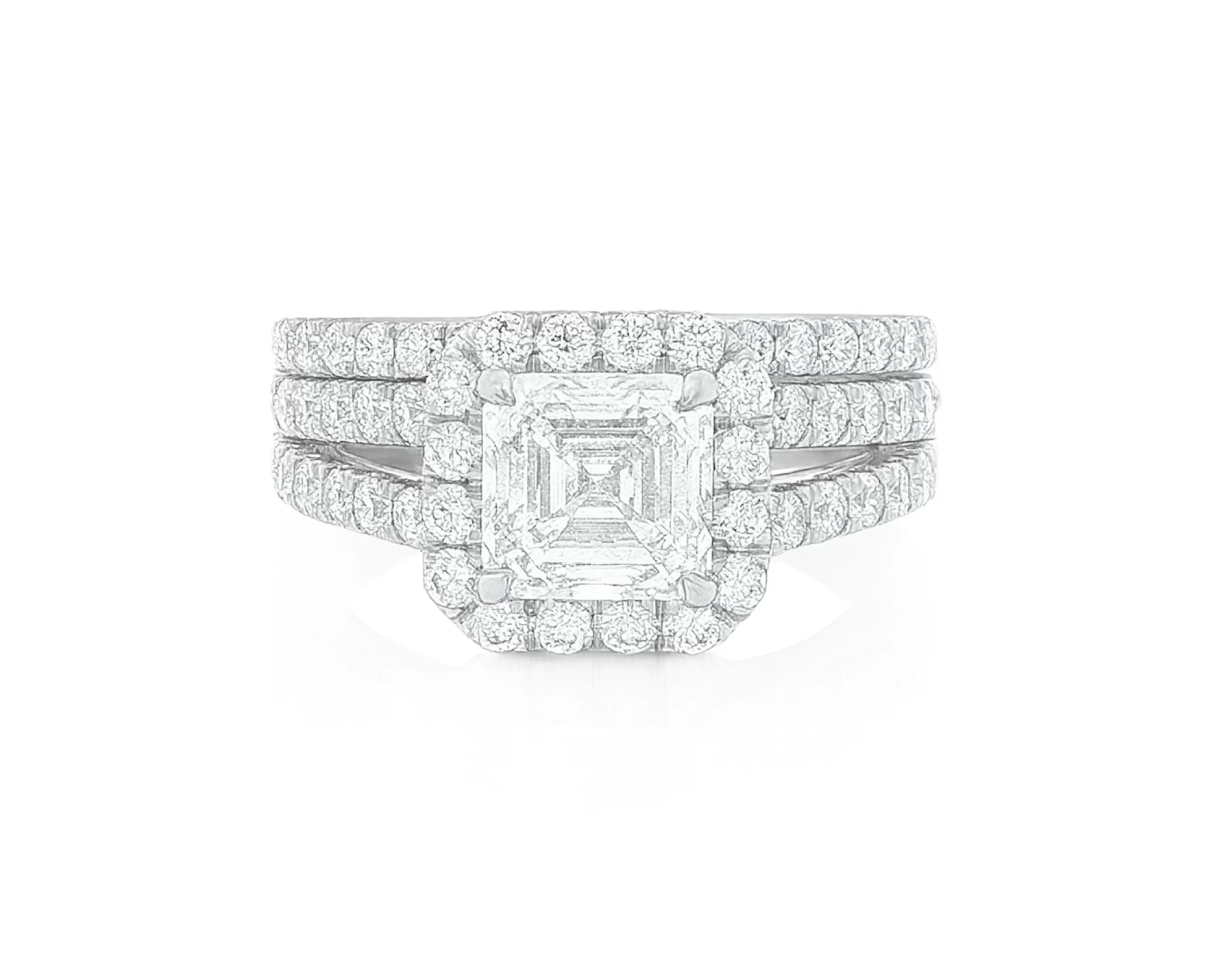 14k Emerald-Cut Halo Diamond Ring Set with Split Shank 2.75 CT – lifestyle 2174