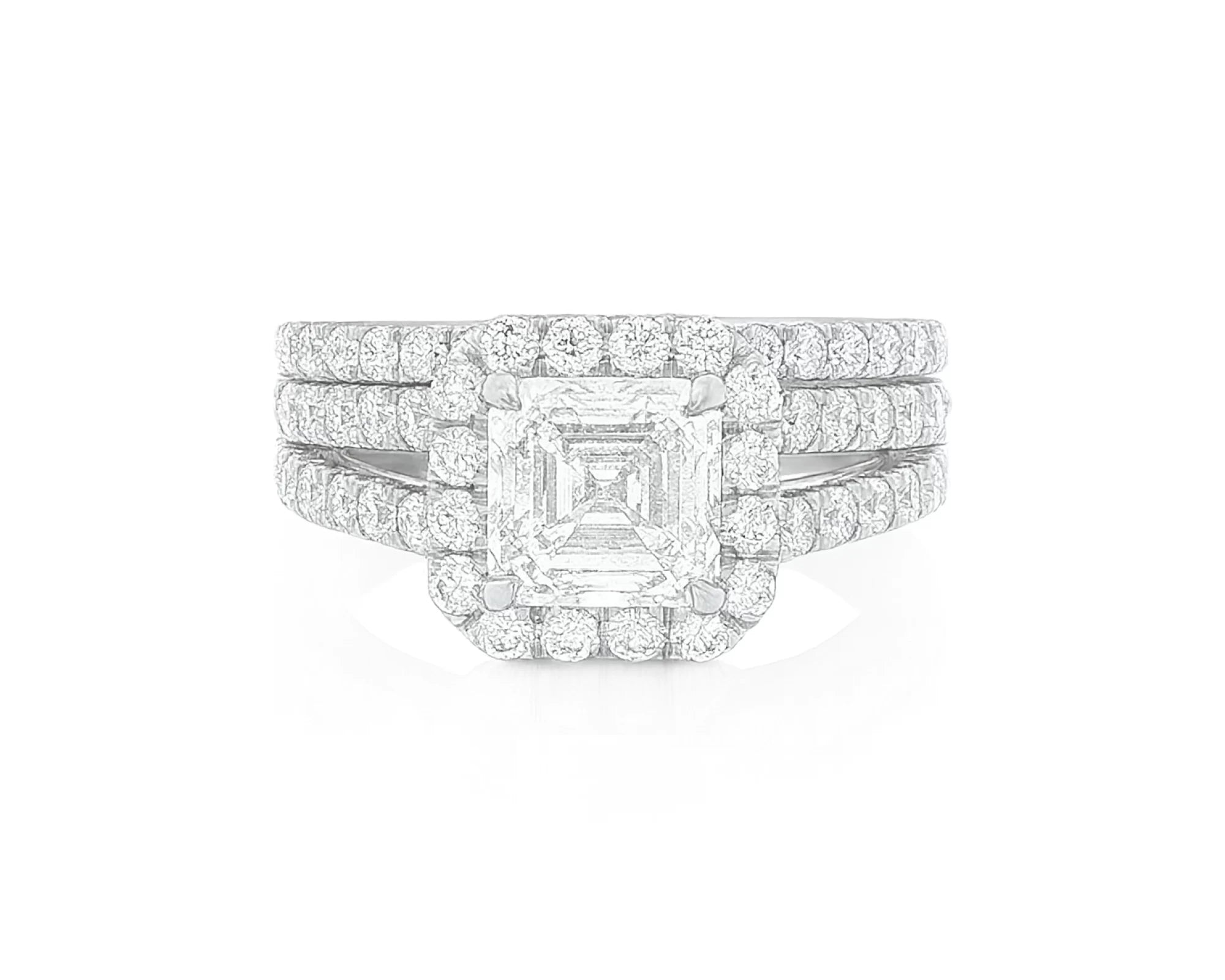 14k Emerald-Cut Halo Diamond Ring Set with Split Shank 2.75 CT – lifestyle 2174
