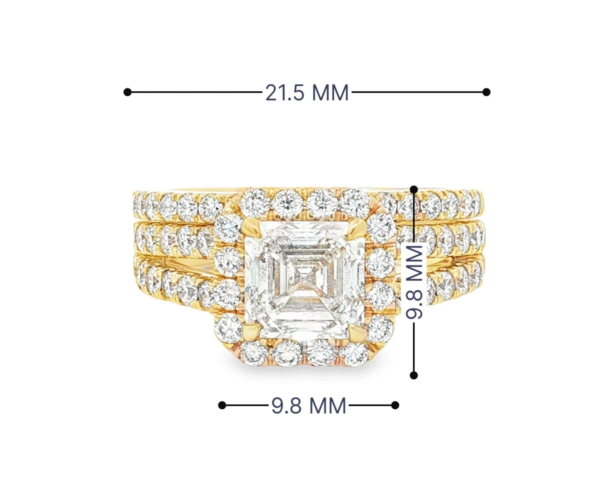 14k Emerald-Cut Halo Diamond Ring Set with Split Shank 2.75 CT – lifestyle 3074