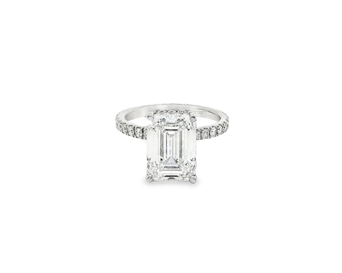 14k Emerald Cut Petite Micropavé Engagement Ring 4.80 CT - AVI THE JEWELER