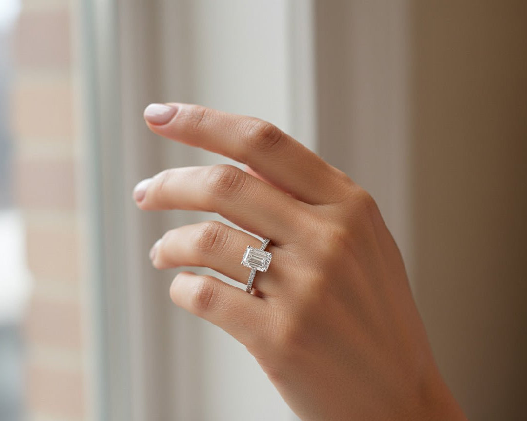 14k Emerald Cut Petite Micropavé Engagement Ring 4.80 CT - AVI THE JEWELER