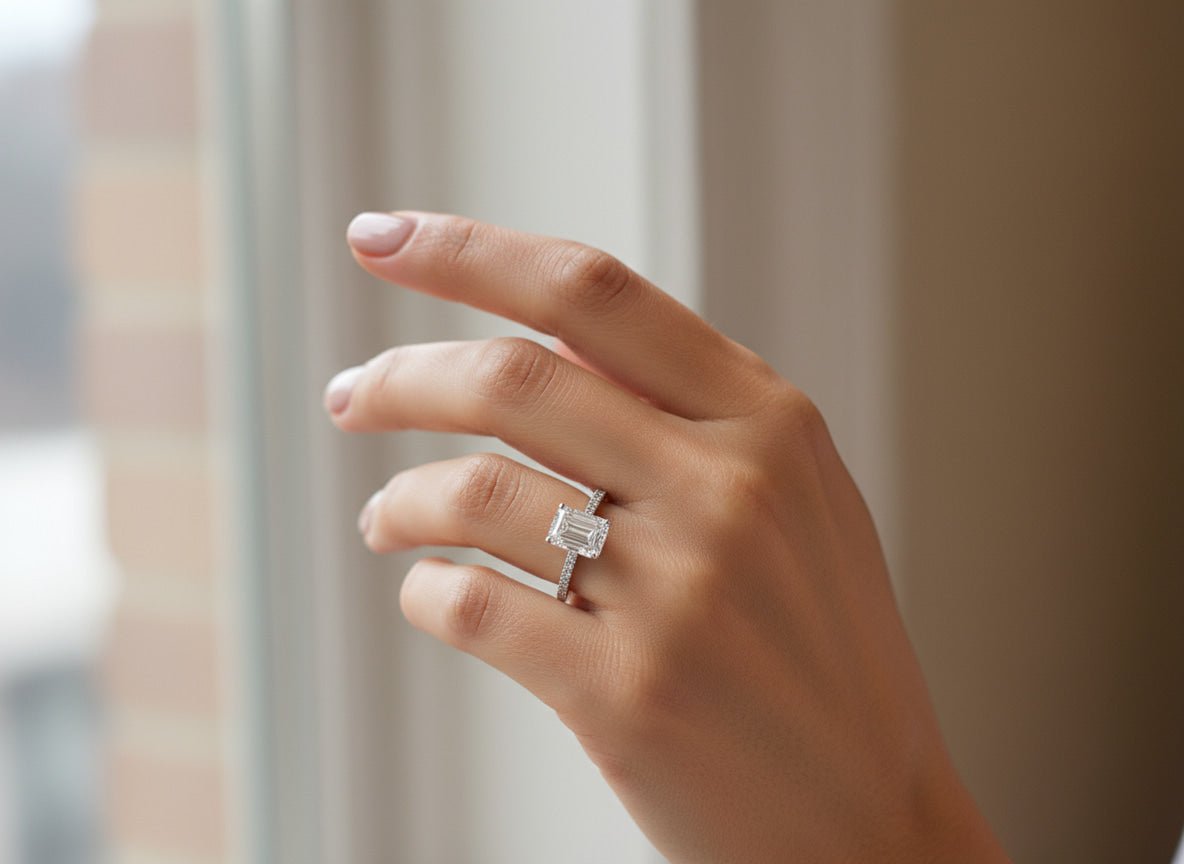 14k Emerald Cut Petite Micropavé Engagement Ring 4.80 CT - AVI THE JEWELER