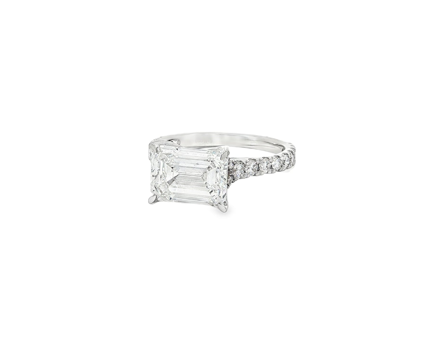 14k Emerald Cut Petite Pavé Engagement Ring 3.62 CT - AVI THE JEWELER