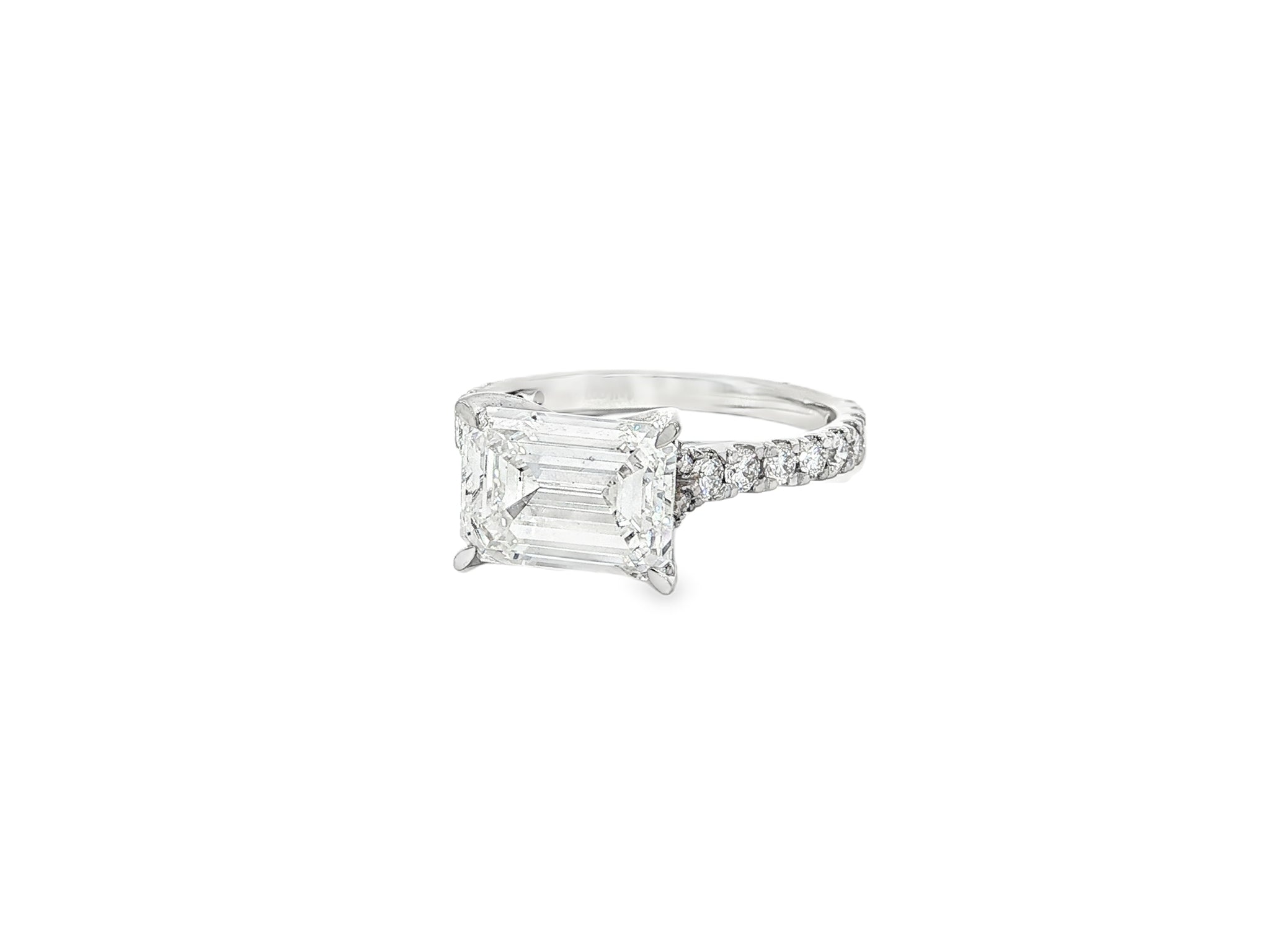 14k Emerald Cut Petite Pavé Engagement Ring 3.62 CT - AVI THE JEWELER