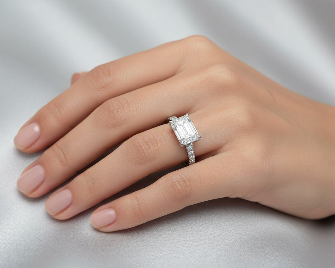 14k Emerald Cut Petite Pavé Engagement Ring 3.62 CT - AVI THE JEWELER