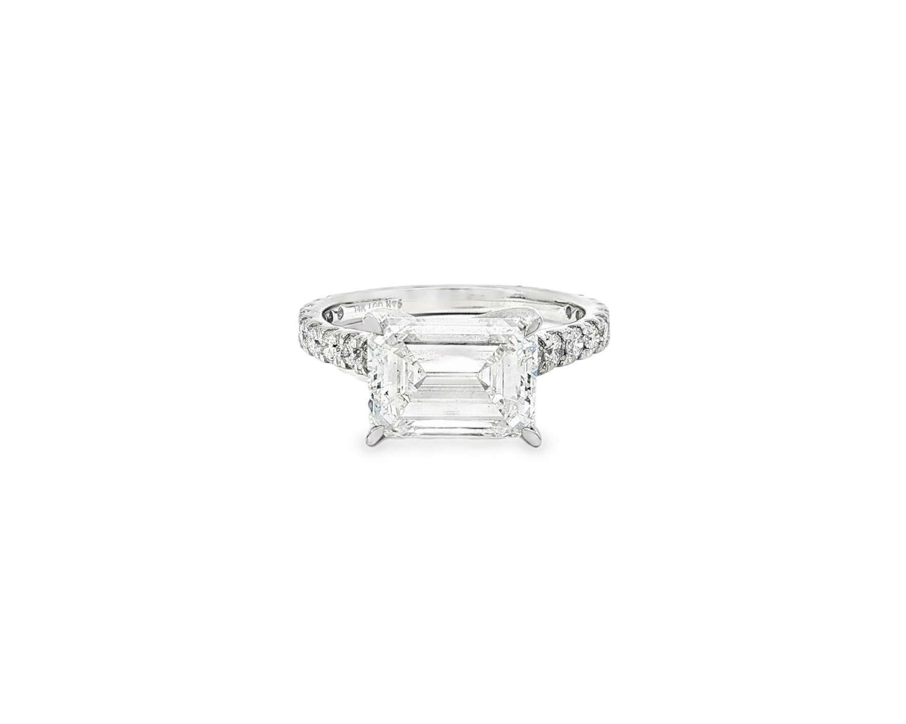 14k Emerald Cut Petite Pavé Engagement Ring 3.62 CT - AVI THE JEWELER
