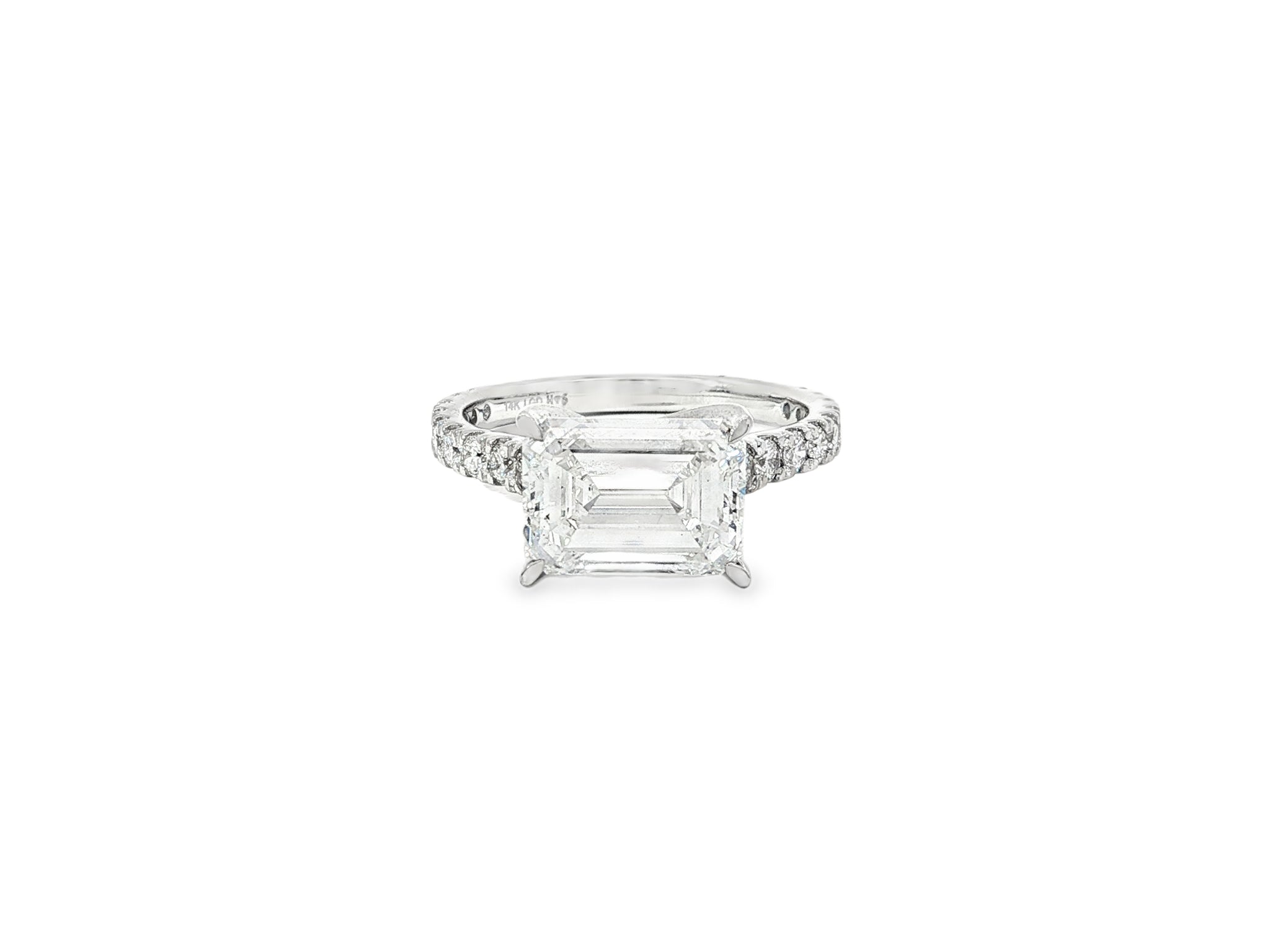 14k Emerald Cut Petite Pavé Engagement Ring 3.62 CT - AVI THE JEWELER