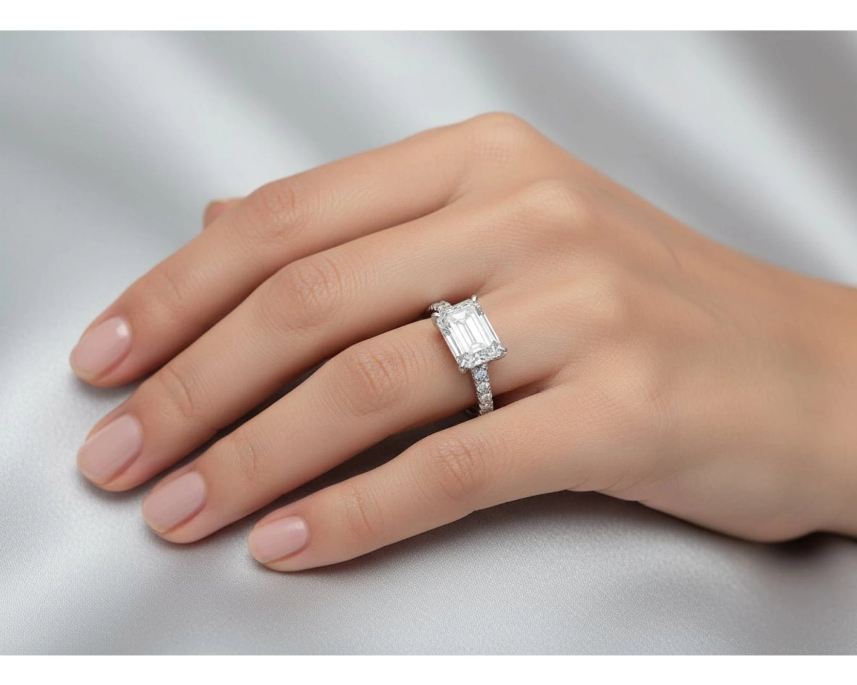 14k Emerald Cut Petite Pavé Engagement Ring 3.62 CT – view 2