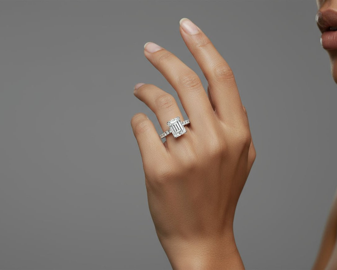 14k Emerald Cut Petite Side - Stone Engagement Ring 5.00 CT - AVI THE JEWELER