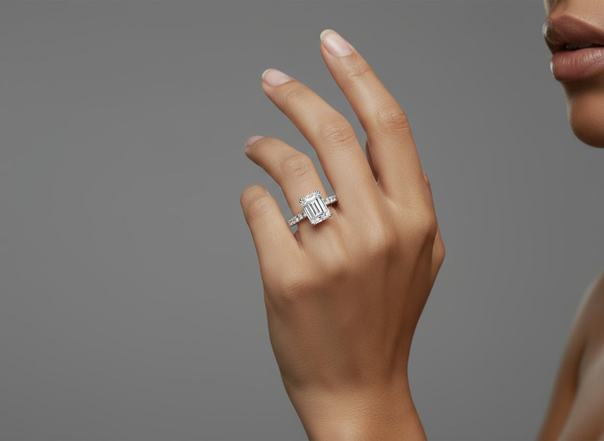 14k Emerald Cut Petite Side - Stone Engagement Ring 5.00 CT - AVI THE JEWELER