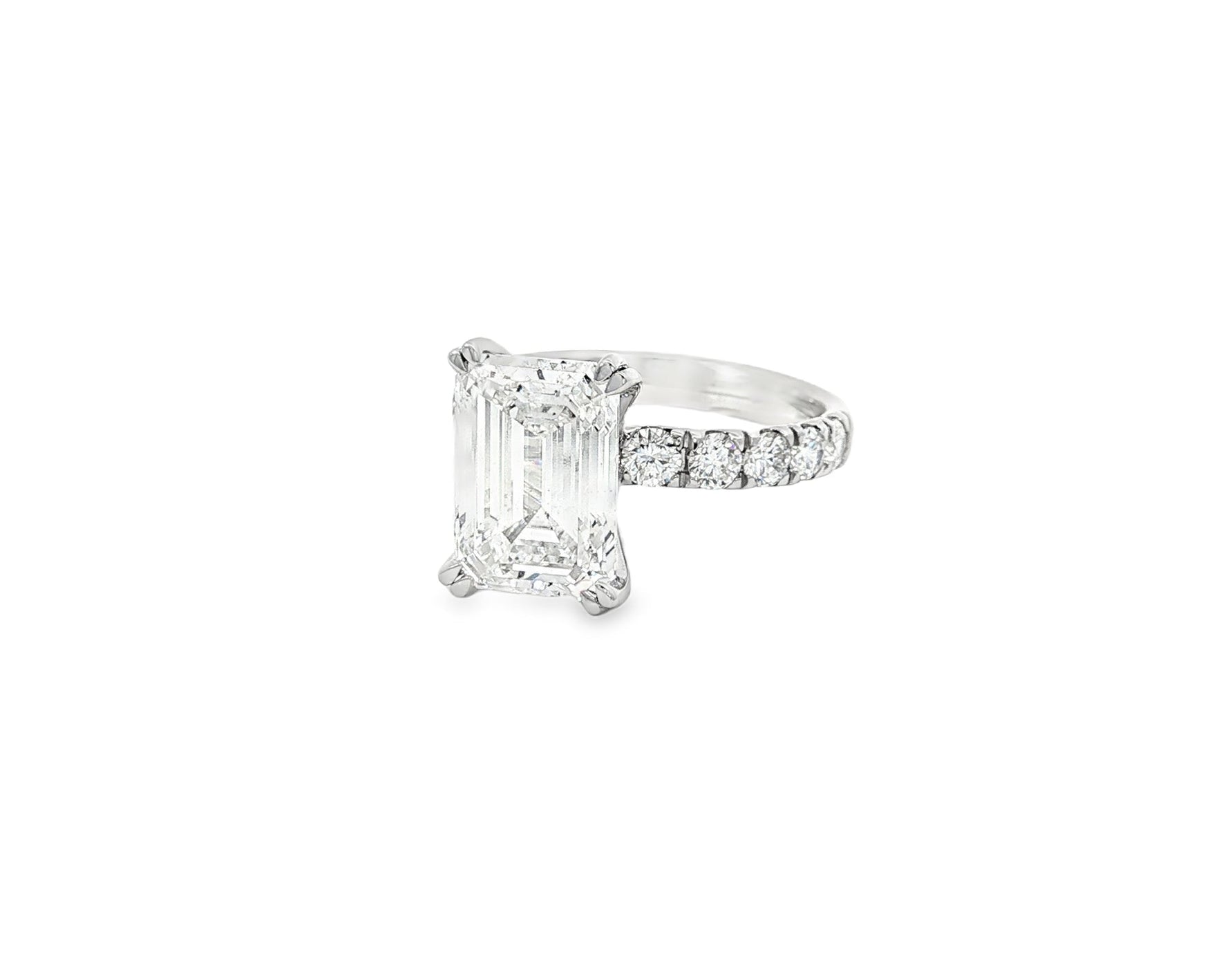 14k Emerald Cut Petite Side - Stone Engagement Ring 5.00 CT - AVI THE JEWELER