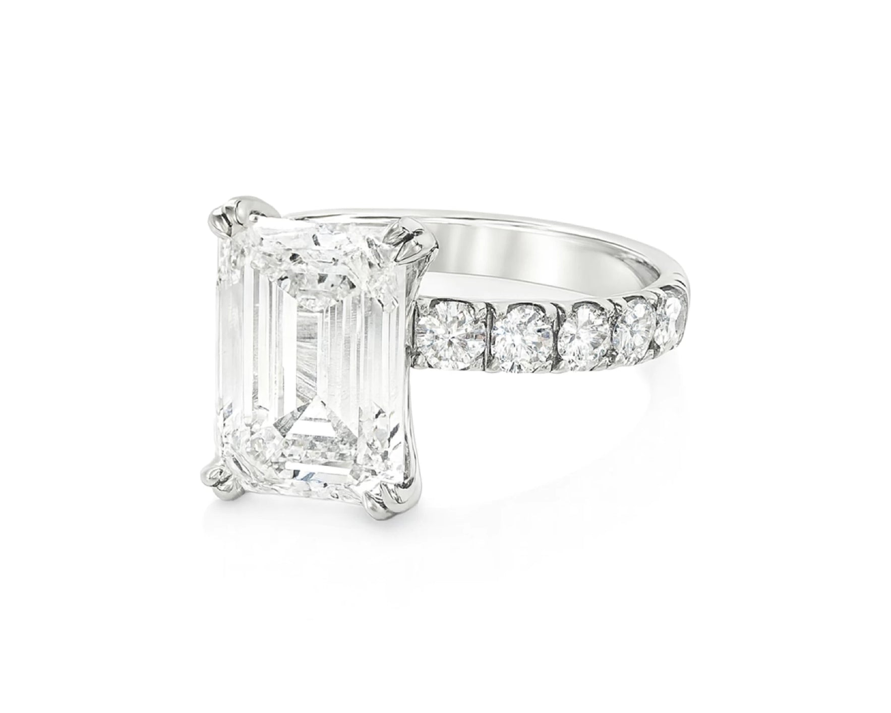 14k Emerald Cut Petite Side-Stone Engagement Ring 5.00 CT – lifestyle 2551