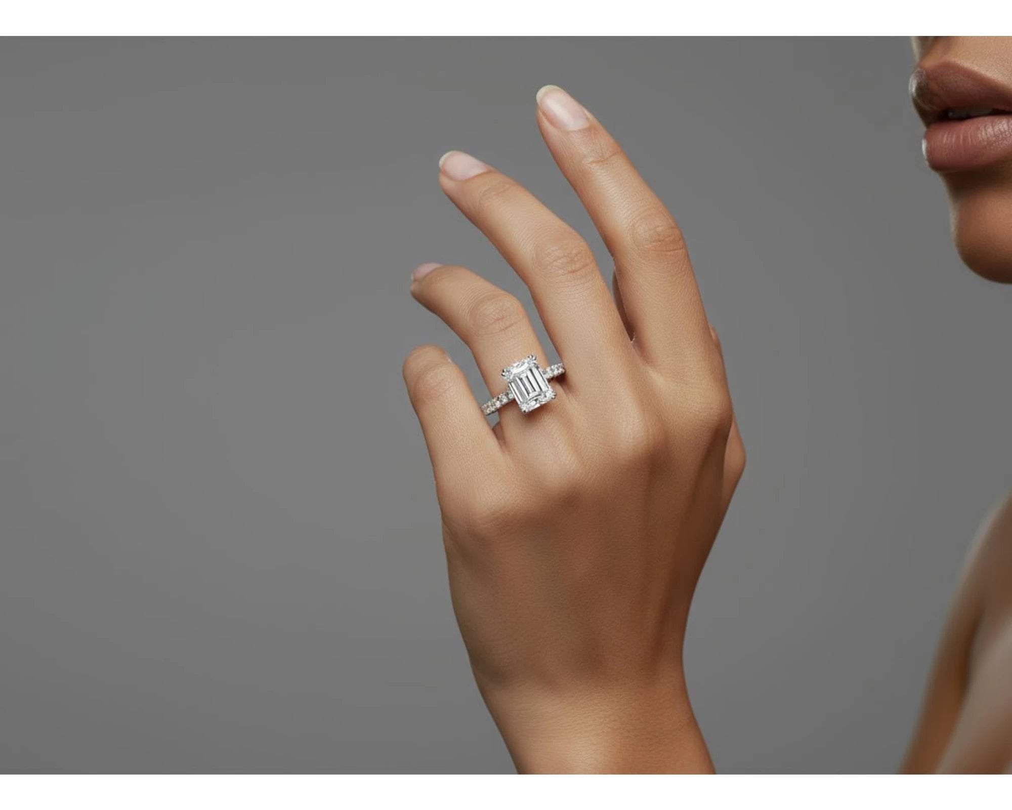 14k Emerald Cut Petite Side-Stone Engagement Ring 5.00 CT – view 2
