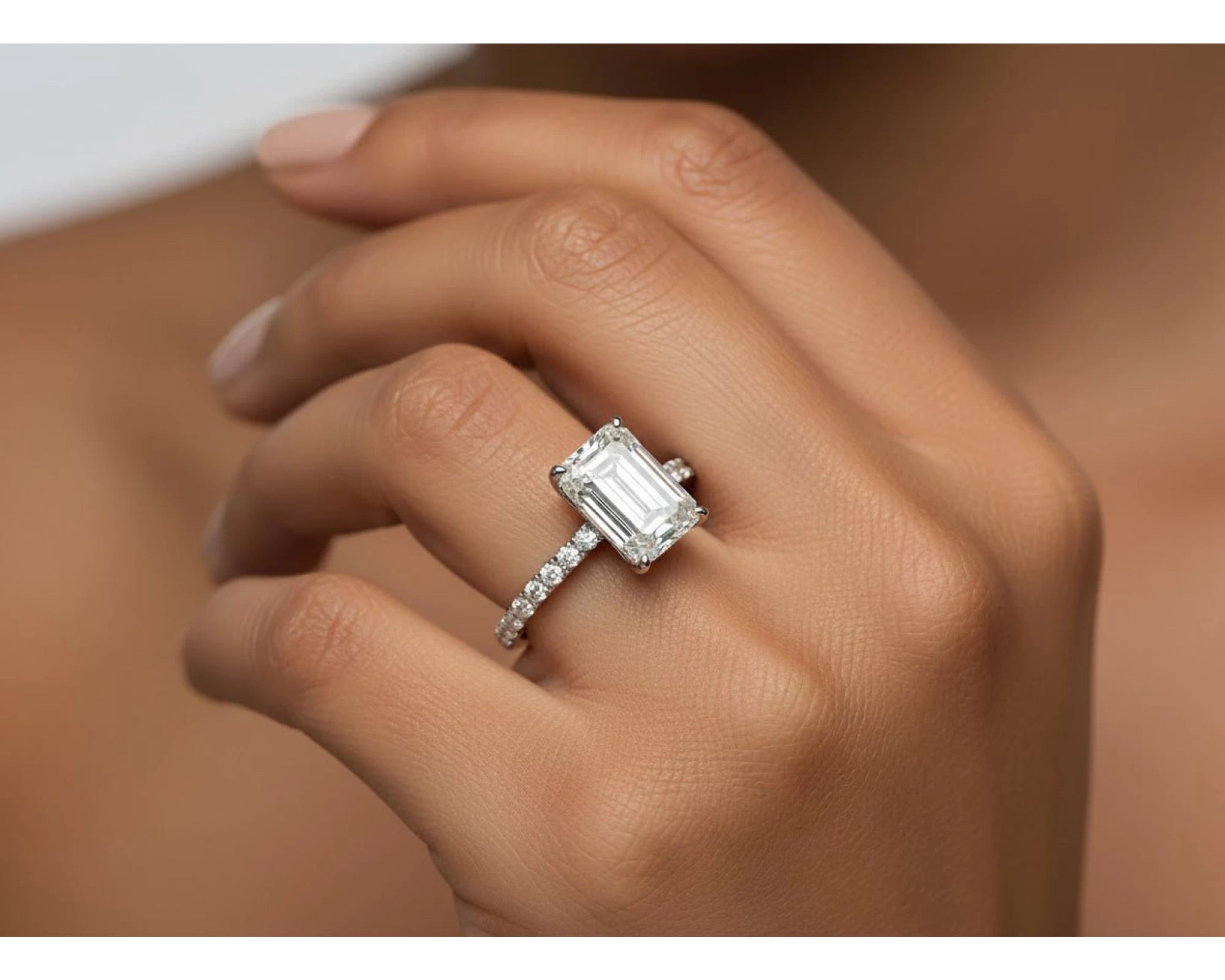 14k Emerald Cut Prestige Sleek Micropavé Engagement Ring 2.50 CT – view 2