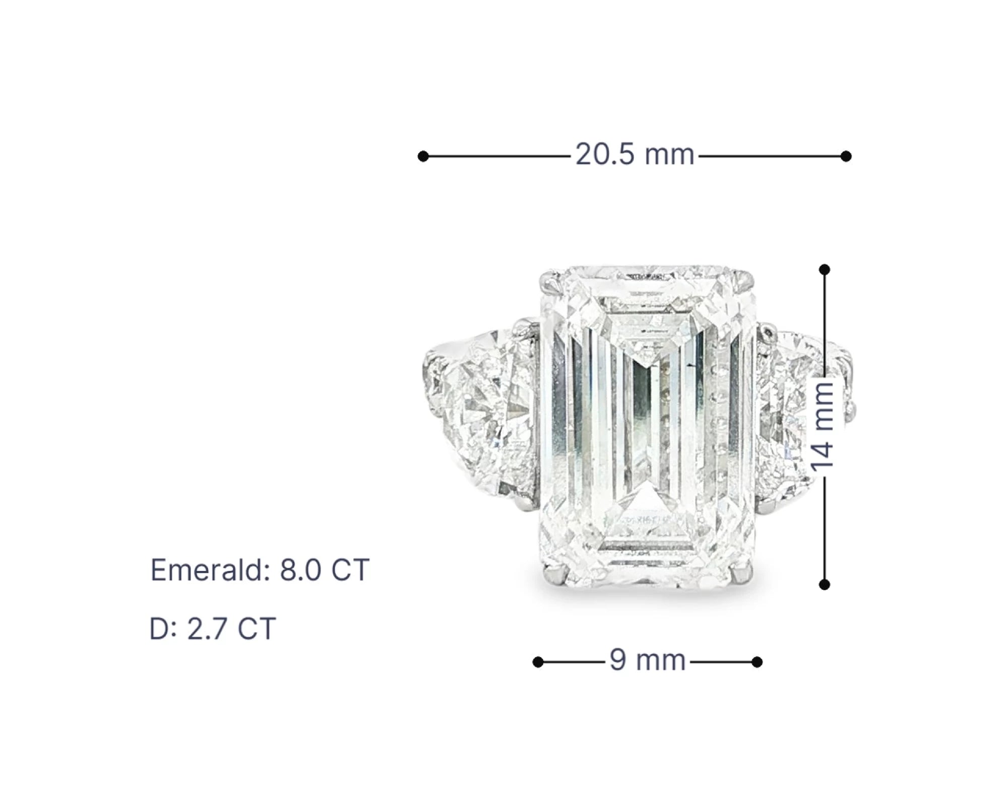 14k Emerald Cut Three Stone Engagement Ring - VS1 with 10.70ct – lifestyle 3076
