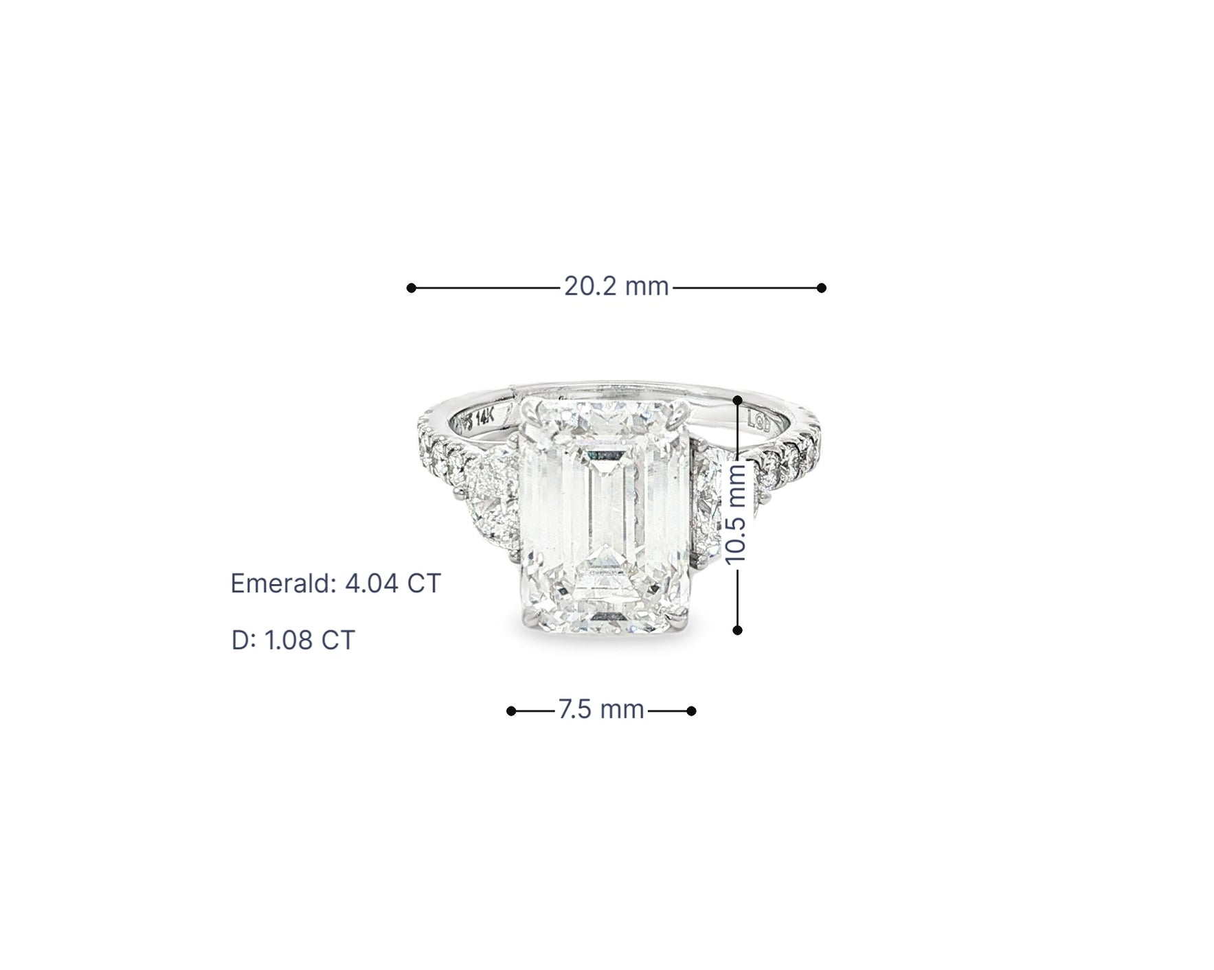 14k Emerald Cut Trillion Side - Stone Engagement Ring 5.12 CT - AVI THE JEWELER