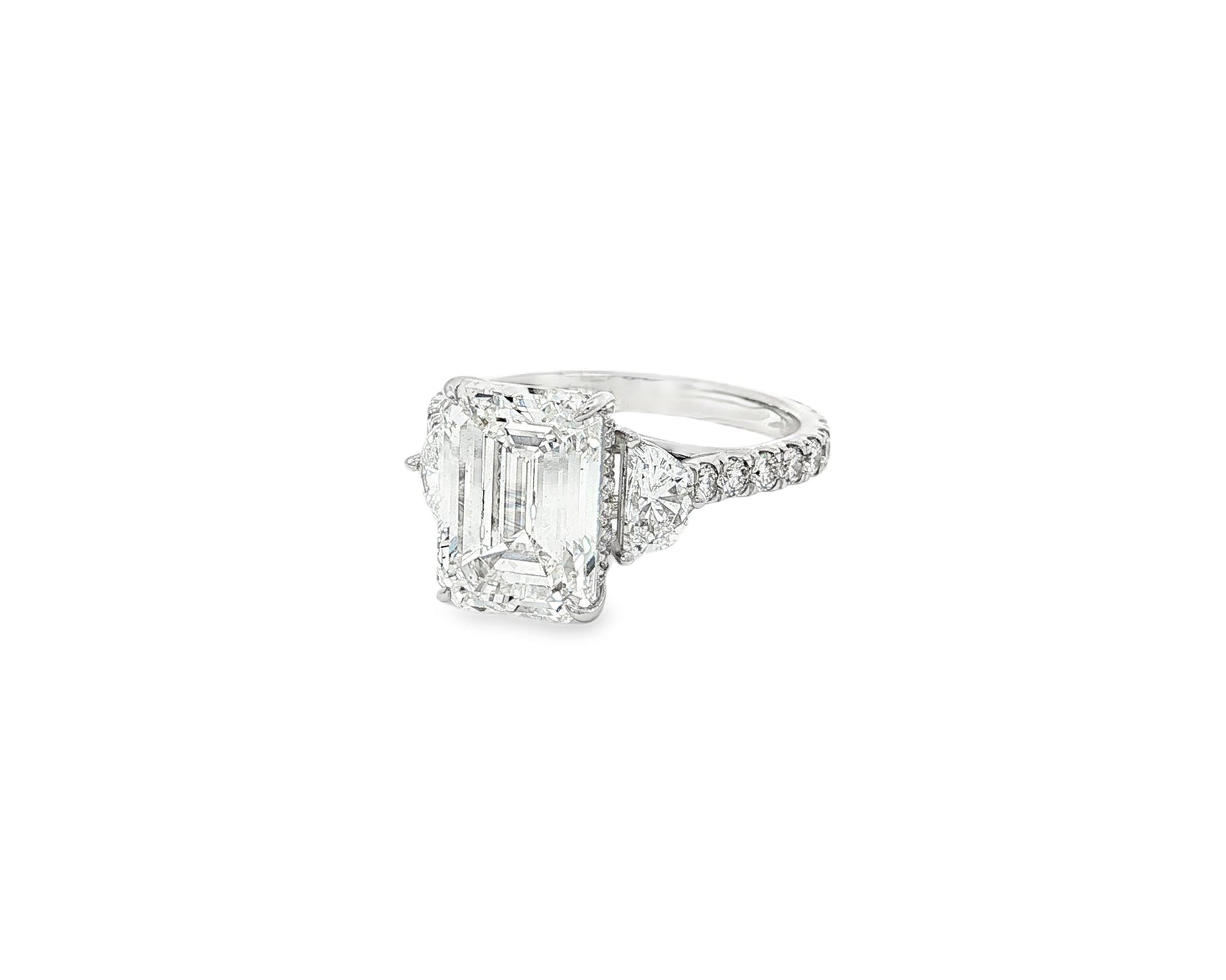 14k Emerald Cut Trillion Side - Stone Engagement Ring 5.12 CT - AVI THE JEWELER