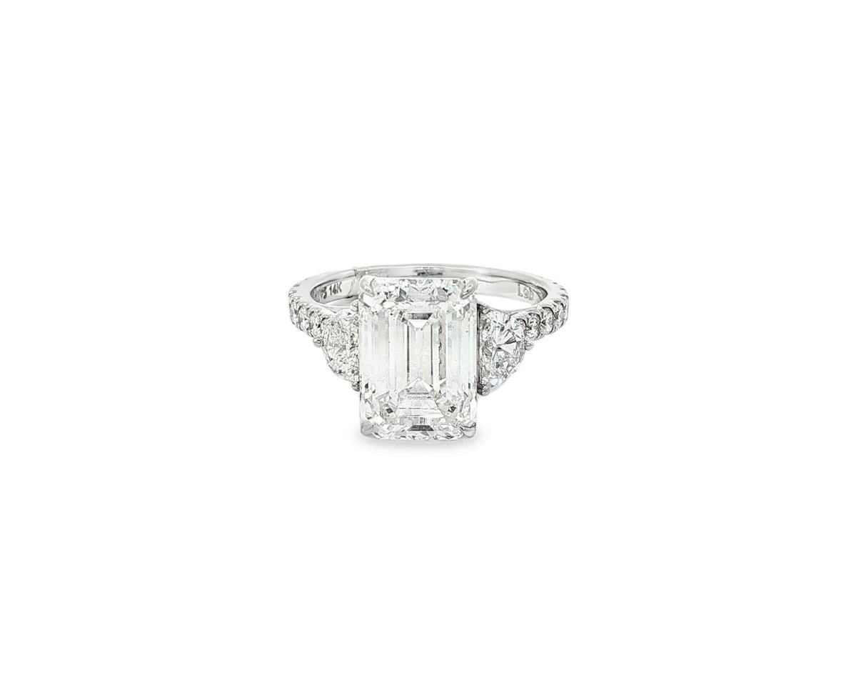 14k Emerald Cut Trillion Side - Stone Engagement Ring 5.12 CT - AVI THE JEWELER
