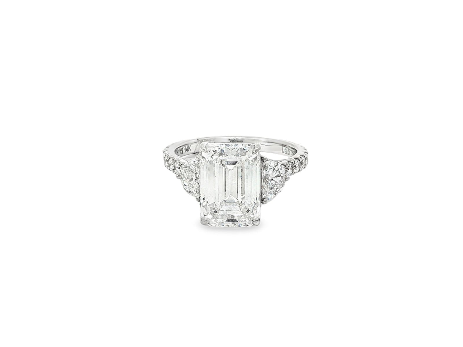 14k Emerald Cut Trillion Side - Stone Engagement Ring 5.12 CT - AVI THE JEWELER
