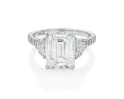 14k Emerald Cut Trillion Side-Stone Engagement Ring 5.12 CT