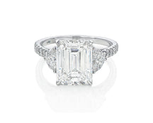 14k Emerald Cut Trillion Side-Stone Engagement Ring 5.12 CT