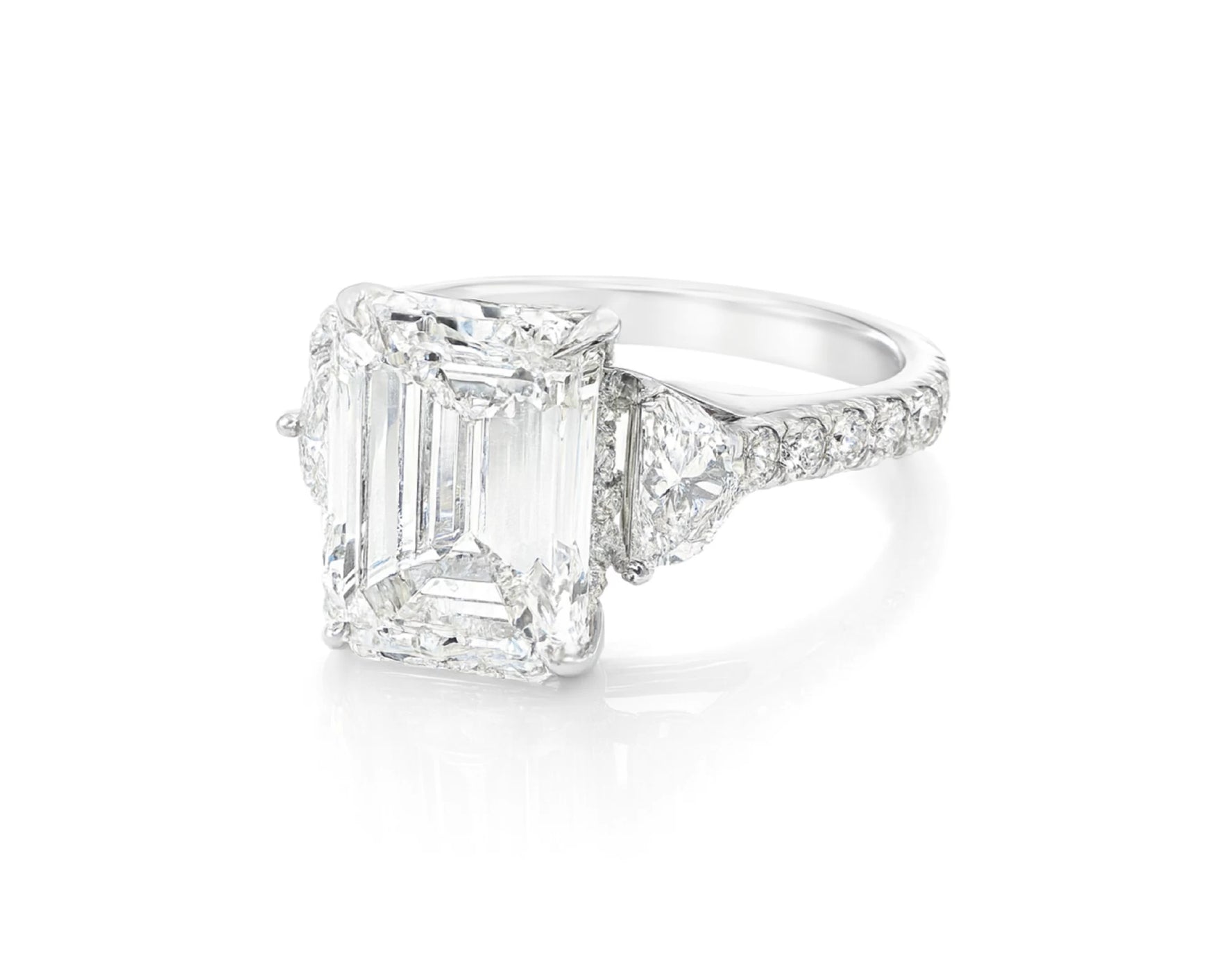 14k Emerald Cut Trillion Side-Stone Engagement Ring 5.12 CT – lifestyle 2575