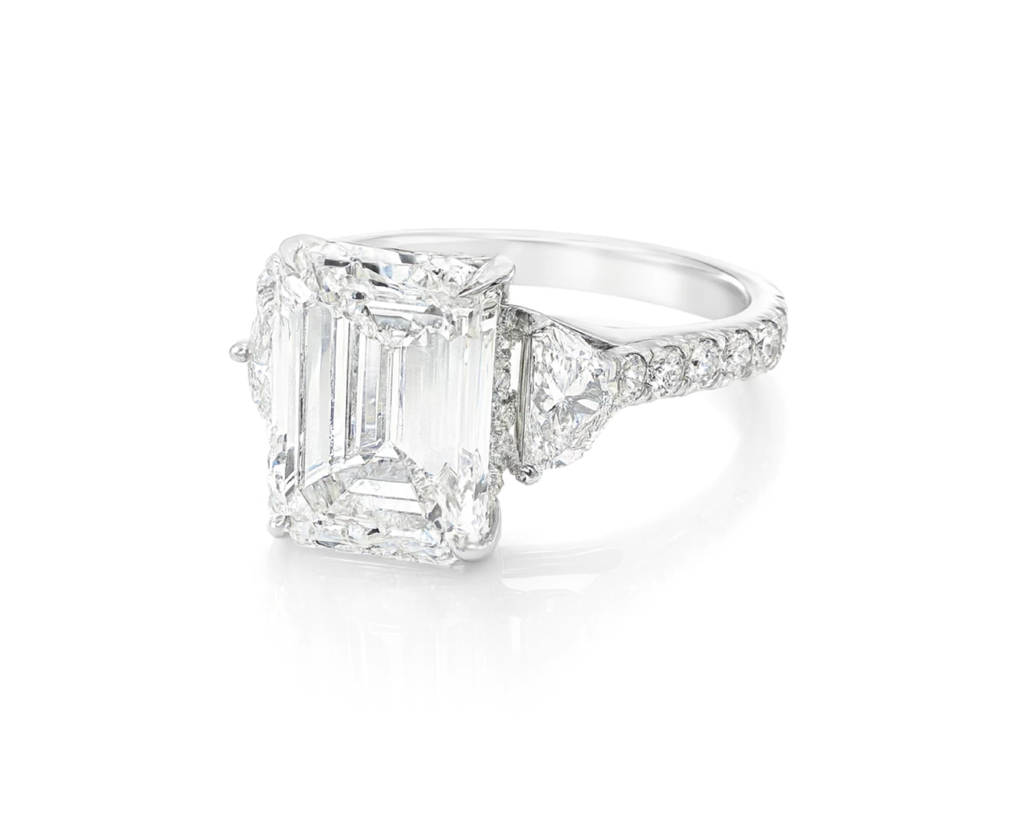 14k Emerald Cut Trillion Side-Stone Engagement Ring 5.12 CT – lifestyle 2575