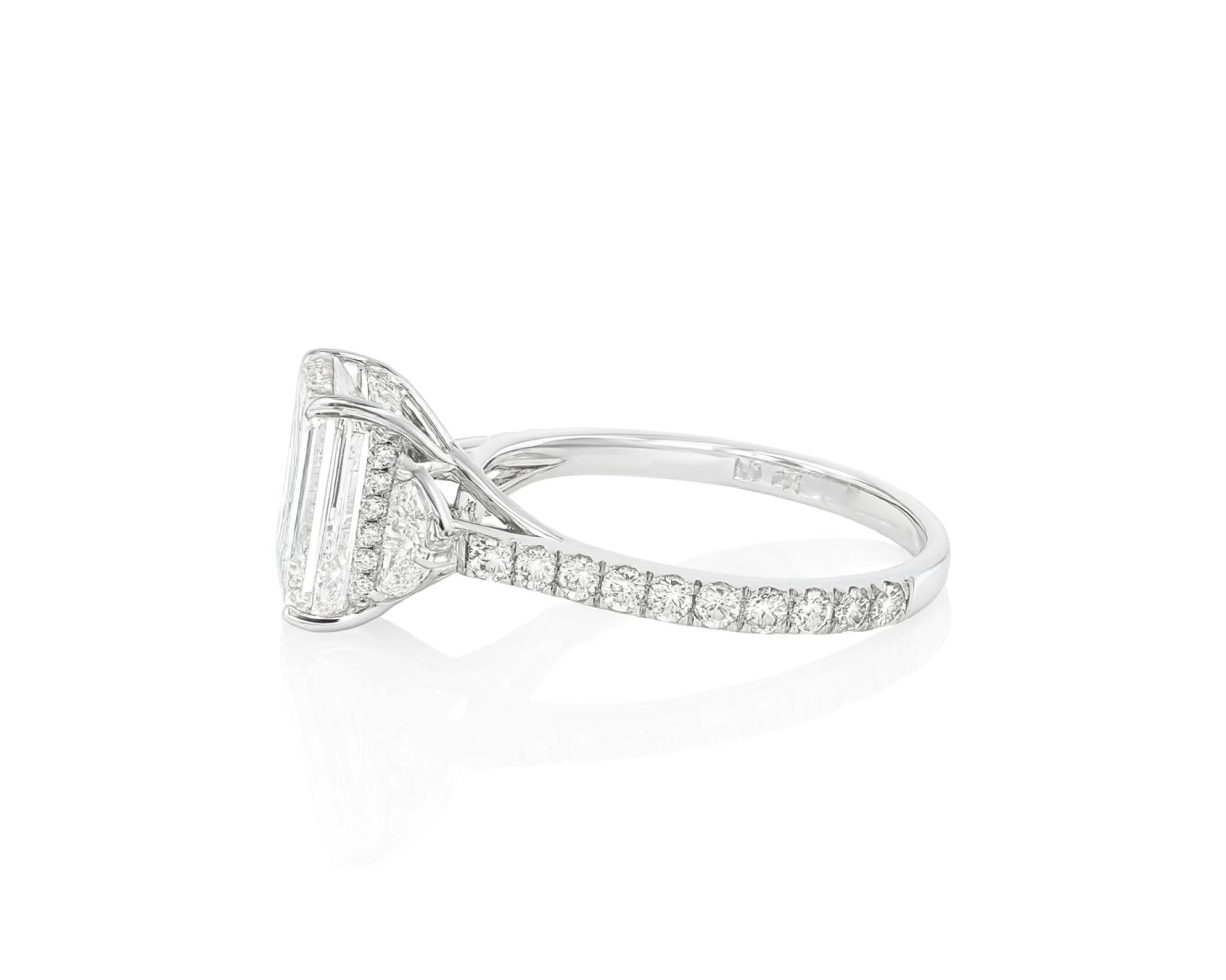 14k Emerald Cut Trillion Side-Stone Engagement Ring 5.12 CT – lifestyle 2576