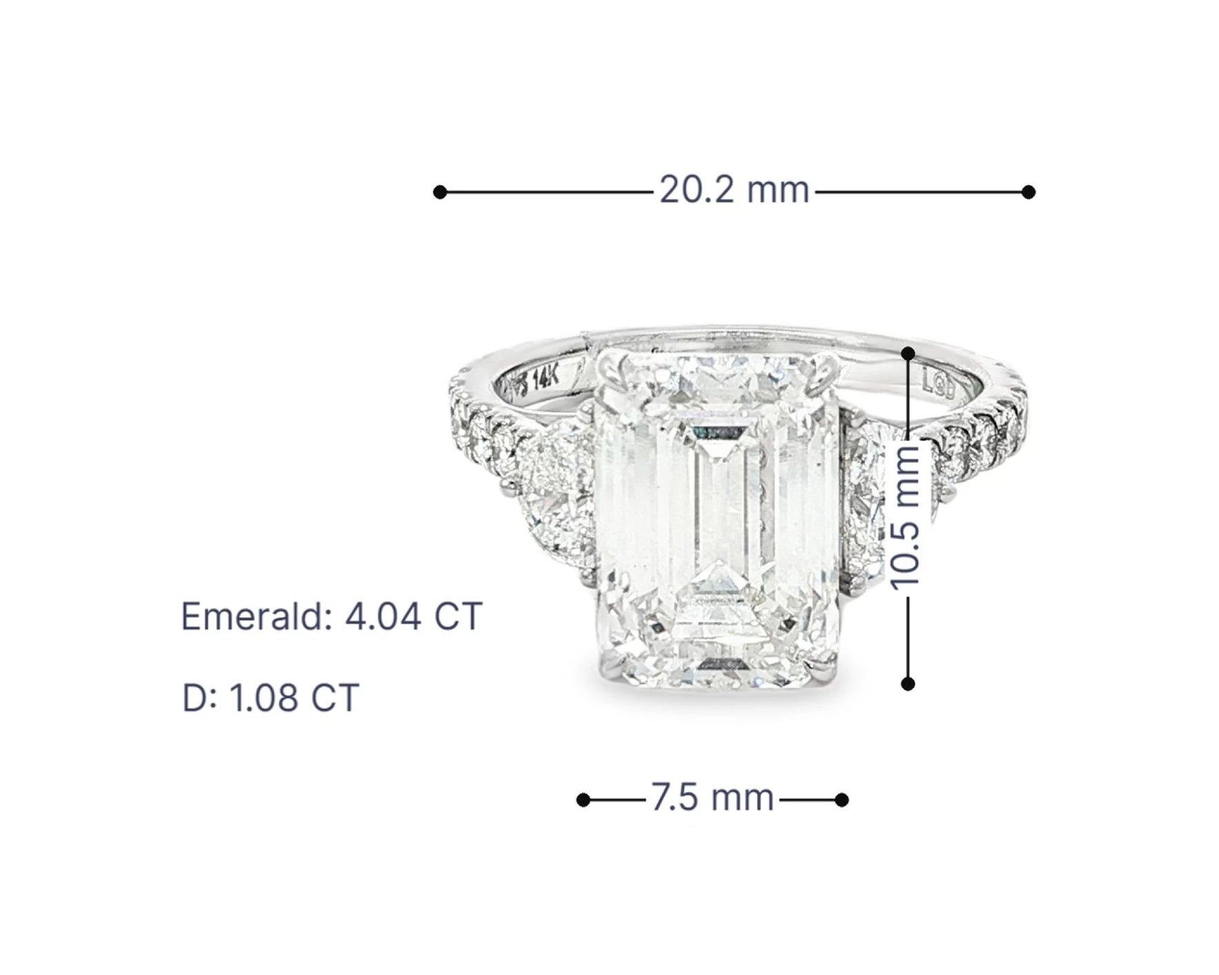 14k Emerald Cut Trillion Side-Stone Engagement Ring 5.12 CT – lifestyle 3107