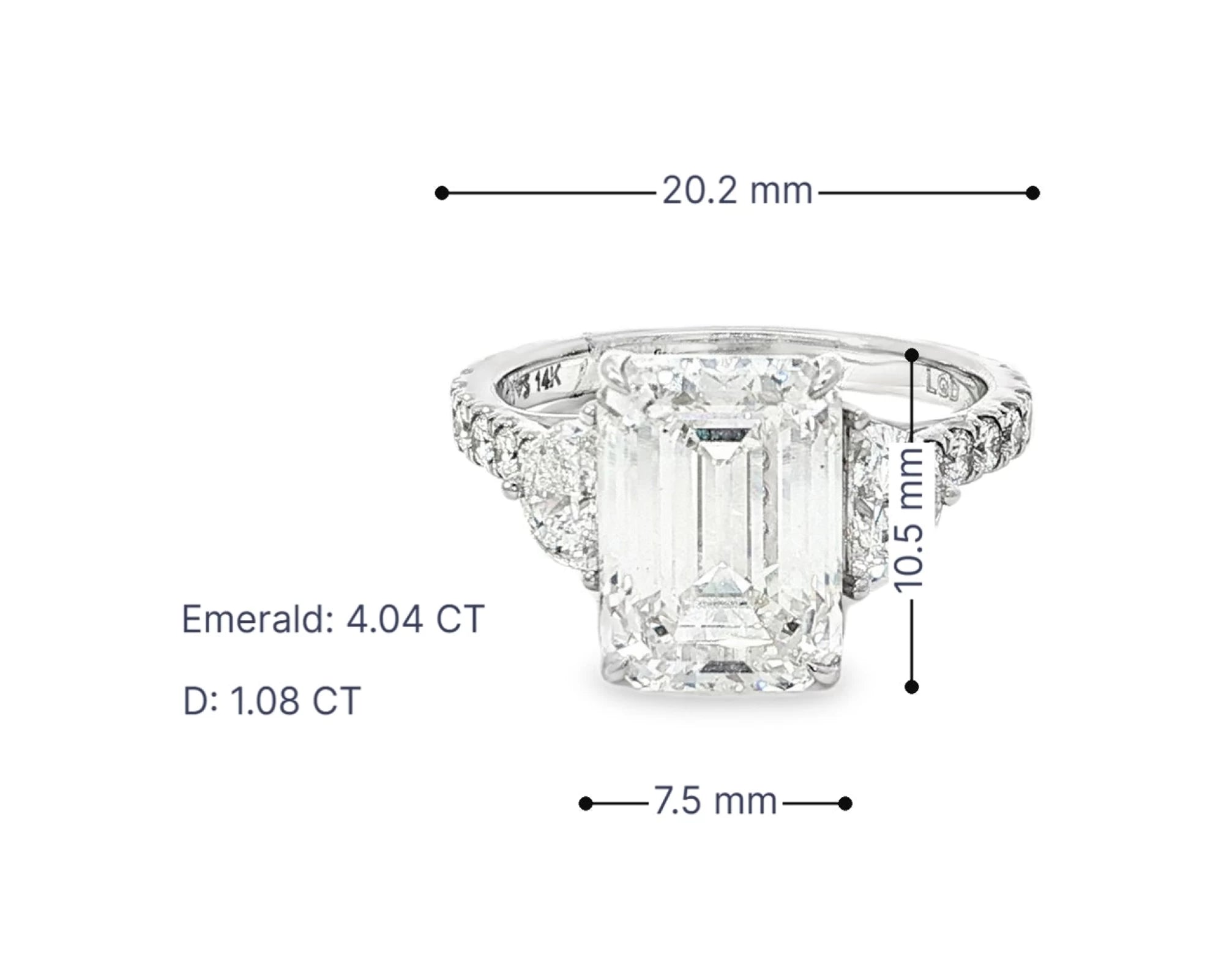 14k Emerald Cut Trillion Side-Stone Engagement Ring 5.12 CT – lifestyle 3107