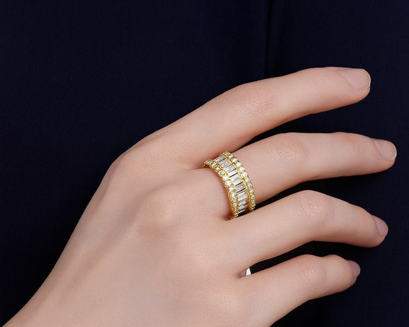 14k Gold Baguette & Round Diamond Eternity Band Ring 3.75ct - AVI THE JEWELER