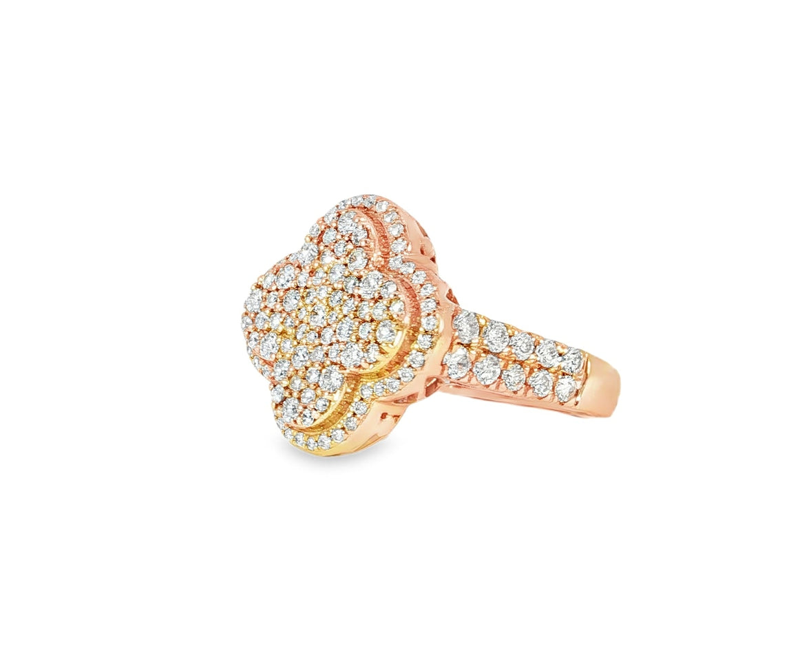 14k Gold Clover 3D Statement Ring with Round Diamonds 1.50ct - AVI THE JEWELER