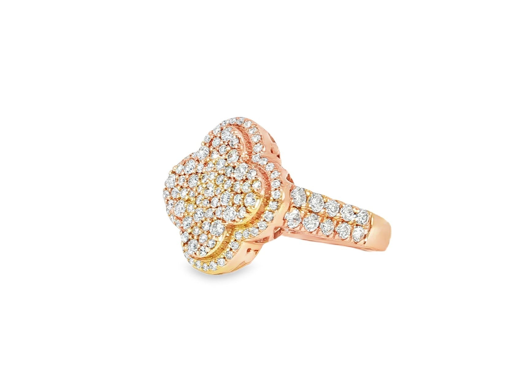 14k Gold Clover 3D Statement Ring with Round Diamonds 1.50ct - AVI THE JEWELER