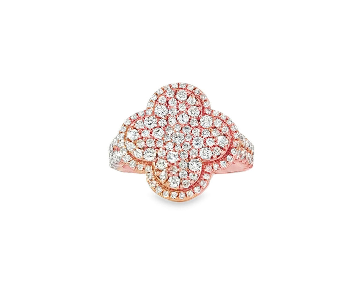 14k Gold Clover 3D Statement Ring with Round Diamonds 1.50ct - AVI THE JEWELER