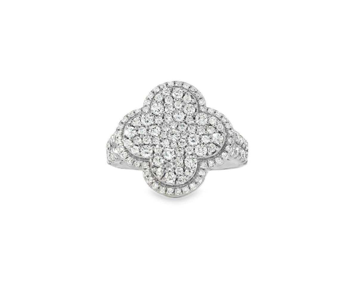 14k Gold Clover 3D Statement Ring with Round Diamonds 1.50ct - AVI THE JEWELER
