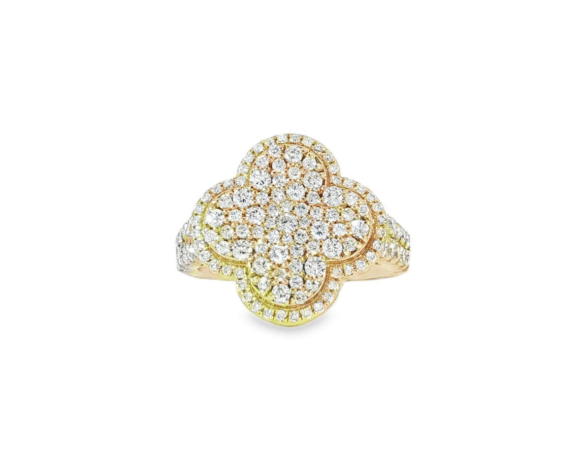 14k Gold Clover 3D Statement Ring with Round Diamonds 1.50ct - AVI THE JEWELER