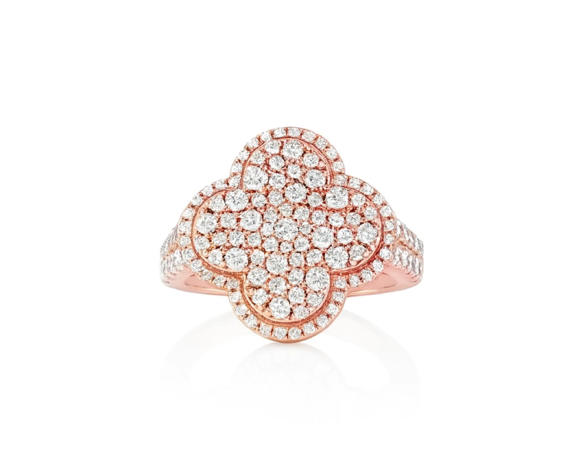 14k Gold Clover 3D Statement Ring with Round Diamonds 1.50ct – lifestyle 1297