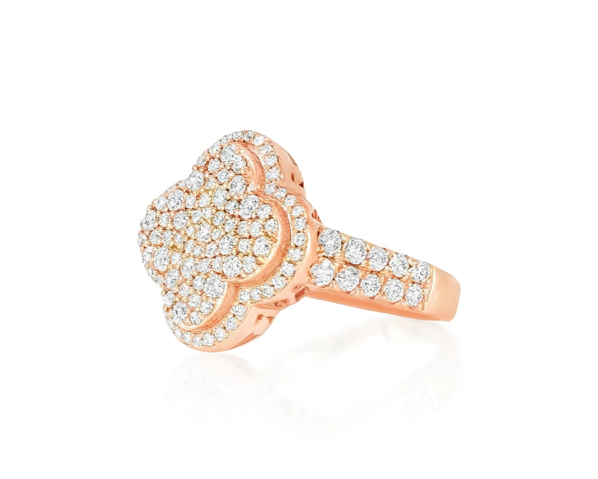 14k Gold Clover 3D Statement Ring with Round Diamonds 1.50ct – lifestyle 1298